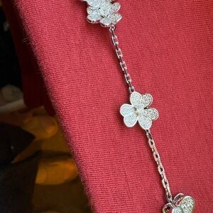 Silver Four-Leaf Clover Chain Bracelet with Pavé Crystals